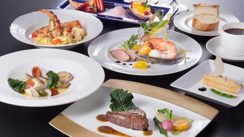 イタリアンのコース料理の夕食